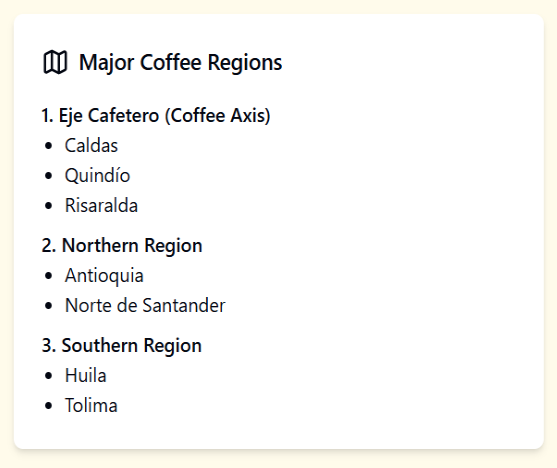 Colombia's coffee Major Regions